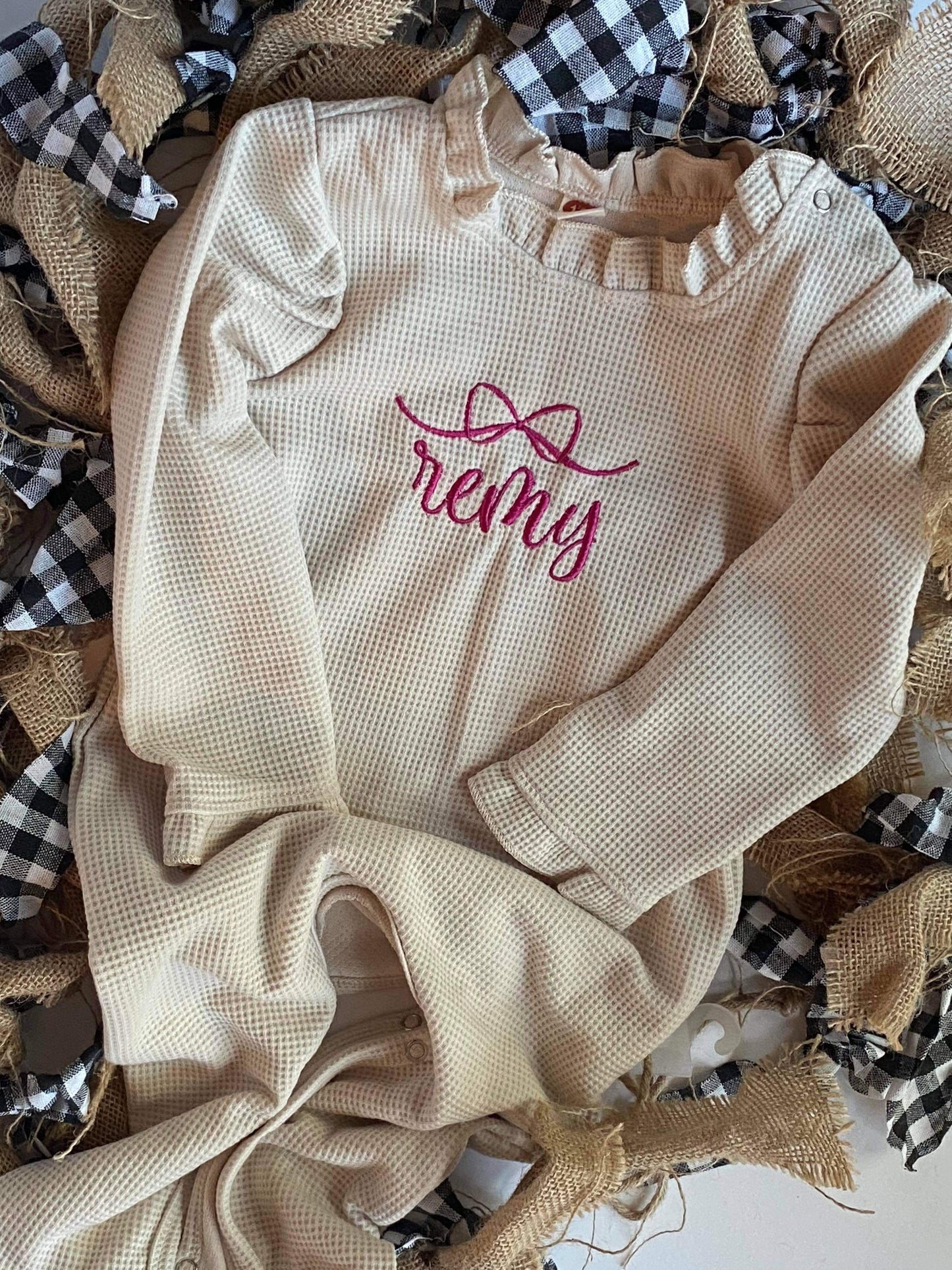 Waffle Romper With Bow