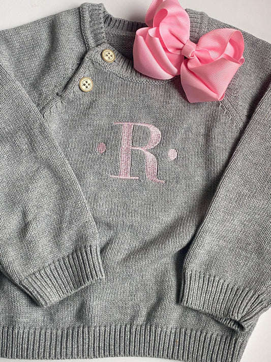 Toddler Button Sweater With Initial
